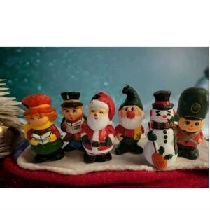 MCM Vintage Interpur Christmas Candles Santa Elf Soldier Snowman Carolers Set 6